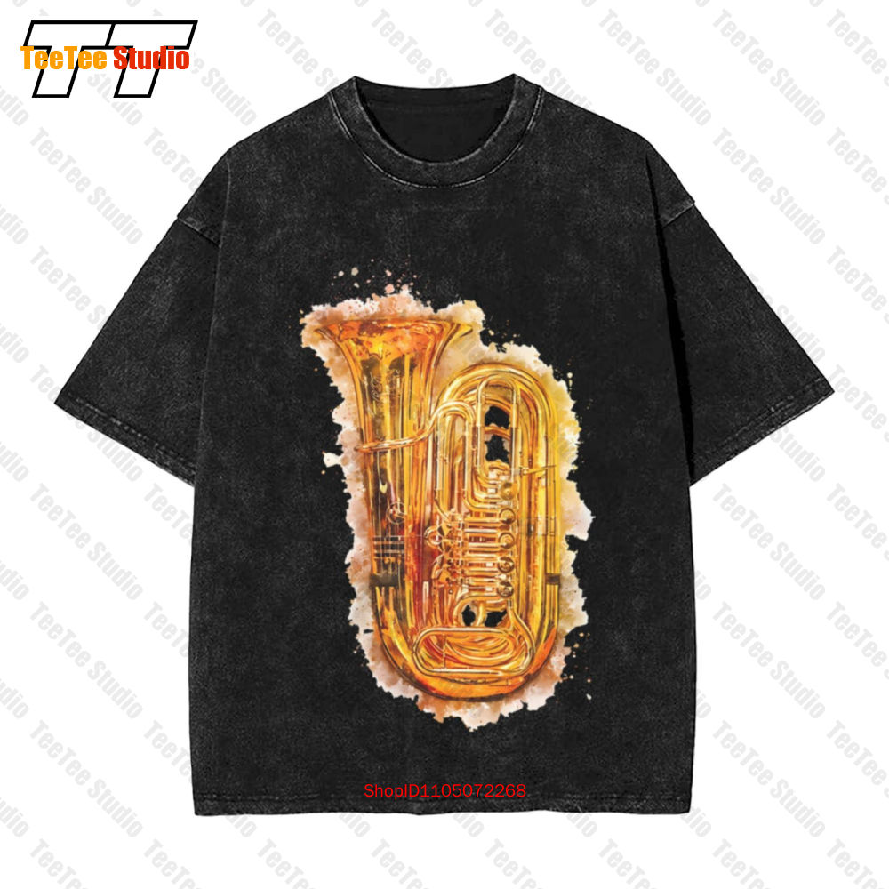 Musical Instrument Tuba - Tuba In Colorful Watercolor Shiny Golden